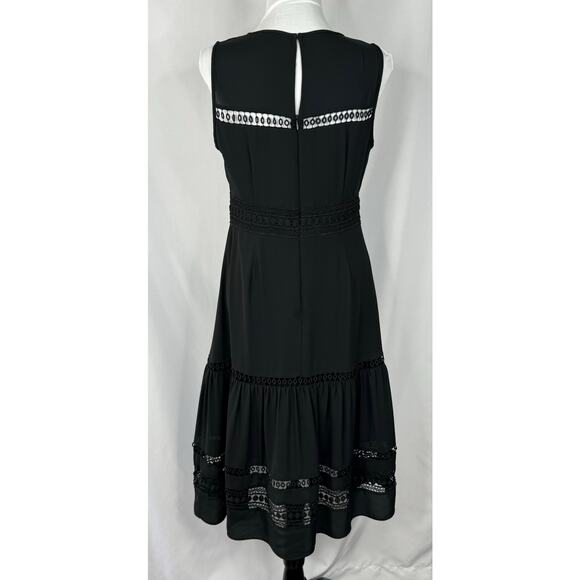 Ann Taylor Black Size 4 Midi Dress Embroidered Cutout Fit Flare Summer Beachy - Picture 4 of 8